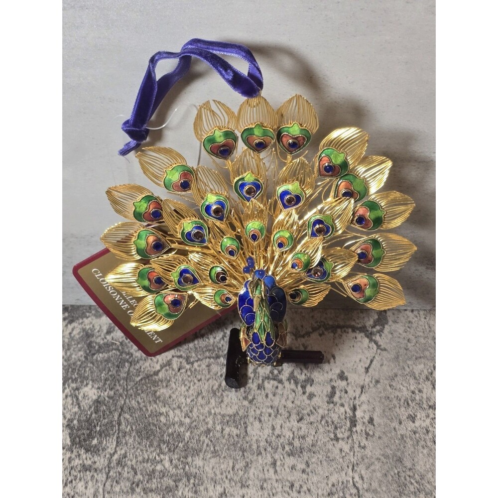 DILLARD'S "TRIMMINGS" COLLECTIBLE CLOISONNE PEACOCK Christmas ORNAMENT - Picture 7 of 12